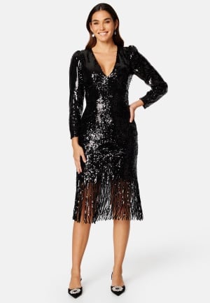 Se YAS Flapper 7/8 Sequin Dress Black XS ved Bubbleroom