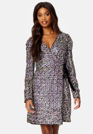 Se YAS Multiseq LS Wrap Dress Fuchsia Purple S ved Bubbleroom