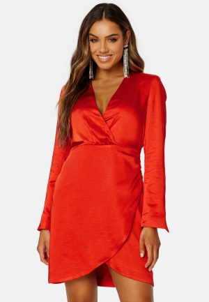 YAS Sannie LS Drape Dress Fiery Red XS