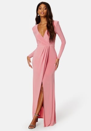 Se Goddiva Long Sleeve Maxi Dress Warm Pink L (UK14) ved Bubbleroom