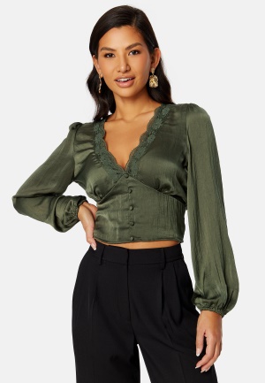 BUBBLEROOM Lucinda satin blouse Dark green 46