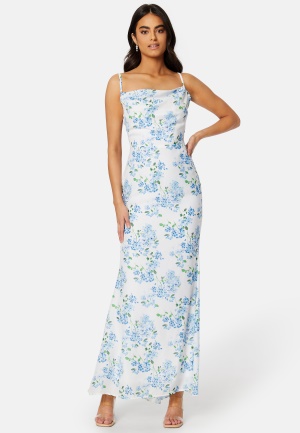 Se Goddiva Floral Chiffon Cowl Neck Maxi Dress Blue L (UK14) ved Bubbleroom