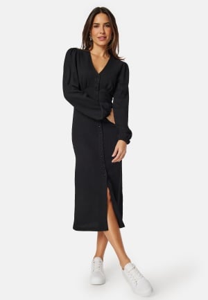 Se BUBBLEROOM Structure Button Midi Dress Black L ved Bubbleroom