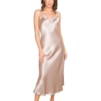 Se Lady Avenue Pure Silk Long Nightgown With Lace Perlhvid silke Small Dame ved Timarco