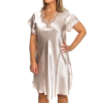 Se Lady Avenue Pure Silk Nightgown With Lace Champagne silke Large Dame ved Timarco