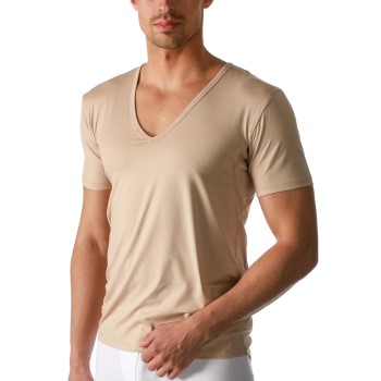 Se Mey Dry Cotton Functional V-Neck Shirt Beige Small Herre ved Timarco