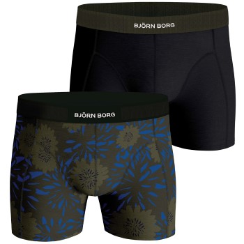 Björn Borg 2P Premium Cotton Stretch Boxer 1725 Sort/Grøn bomuld Small Herre