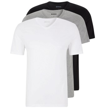 Se BOSS 3P V-Neck Classic T-shirt Hvid/Grå bomuld Medium Herre ved Timarco