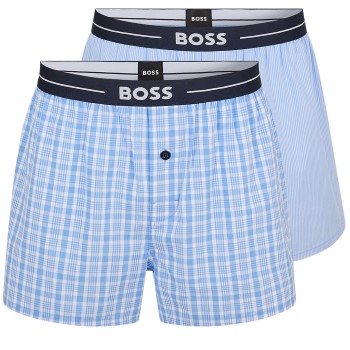 BOSS 2P Woven Boxer Shorts With Fly Blå bomuld Large Herre