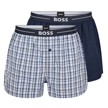 Se BOSS 2P Woven Boxer Shorts With Fly Mørkblå bomuld Small Herre ved Timarco