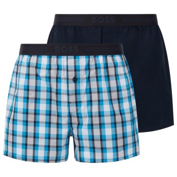 BOSS 2P Woven Boxer Shorts With Fly Blå/Hvid bomuld Large Herre