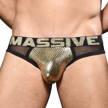 Andrew Christian MASSIVE Golden Mesh Jock Sort/Guld polyester Medium Herre