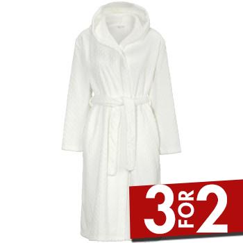 Damella Jaquard Fleece Hoodie Robe Hvid polyester XX-Large Dame