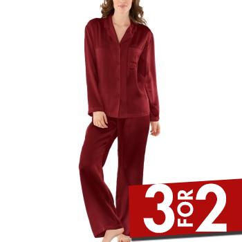 Se Damella Woven Silk Plain Pyjamas Set Vinrød  silke X-Large Dame ved Timarco