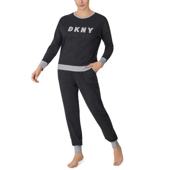 Se DKNY New Signature Long Sleeve Top and Jogger PJ Mørkgrå  Small Dame ved Timarco