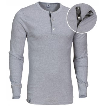 Se Dovre Organic Cotton Grand Dad Rib Shirt Grå økologisk bomuld Small Herre ved Timarco