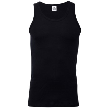 Dovre Rib Singlet Sort bomuld Small Herre