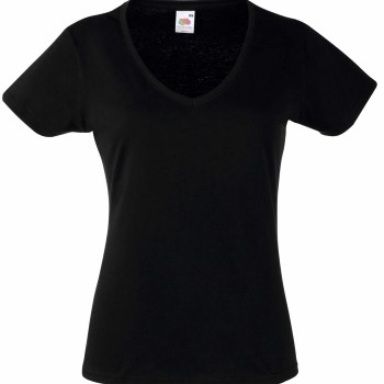 Se Fruit of the Loom Lady Fit Valueweight V-neck T Sort bomuld X-Large Dame ved Timarco