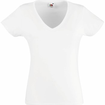 Fruit of the Loom Lady Fit Valueweight V-neck T Hvid bomuld Small Dame