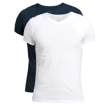 Gant 2P Basic V-Neck T-Shirt Hvid/Marine bomuld Medium Herre