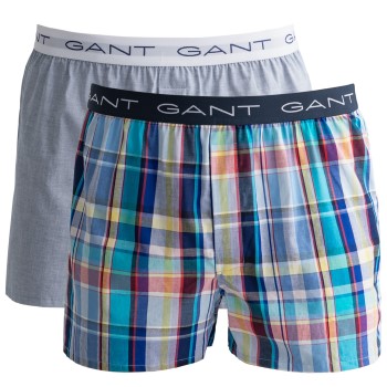 Gant 2P Cotton With Fly Boxer Shorts Lyseblå Ternet bomuld Medium Herre