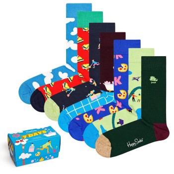 Happy socks Strømper 7P 7-Day Gift Box Blå/Rød bomuld Str 36/40