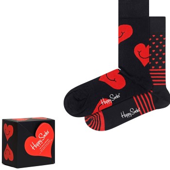 Happy socks Strømper 2P I Love You Hearts Gift Box Sort mønstret bomuld Str 41/46