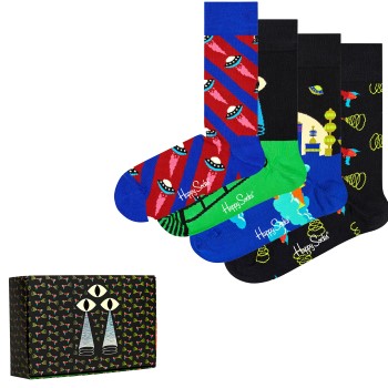 Happy socks Strømper 4P Space Socks Gift Box Sort bomuld Str 41/46