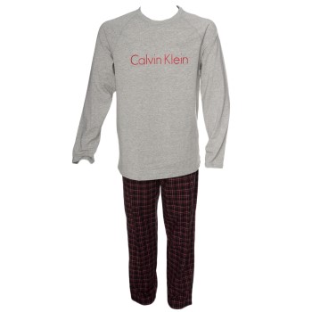 Se Calvin Klein Holiday PJ Woven LS Pant Set Grå/Rød bomuld Large Herre ved Timarco