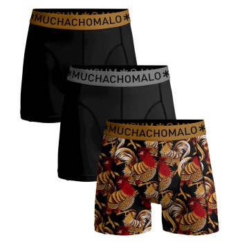 Muchachomalo 3P Cotton Stretch Boxers Rooster Sort mønstret bomuld Medium Herre