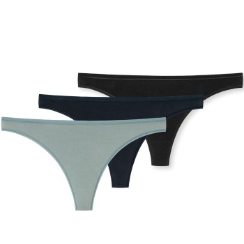 Schiesser Trusser 3P 95-5 Organic Cotton Thong Sort/Blå økologisk bomuld 42 Dame