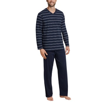 Se Schiesser Day and Night Long Stripe Pyjama 3XL-5XL Mørkblå bomuld 3XL Herre ved Timarco