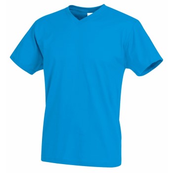 Stedman Classic V-Neck Men T-shirt Blå bomuld Large Herre