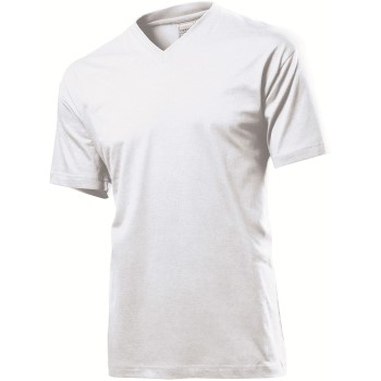 Se Stedman Classic V-Neck Men T-shirt Hvid bomuld Medium Herre ved Timarco