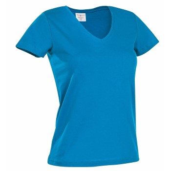 Se Stedman Classic V-Neck Women T-shirt Blå bomuld Large Dame ved Timarco