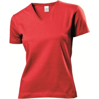 Se Stedman Classic V-Neck Women T-shirt Rød bomuld Medium Dame ved Timarco