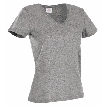 Stedman Classic V-Neck Women T-shirt Gråmelerad bomuld Large Dame