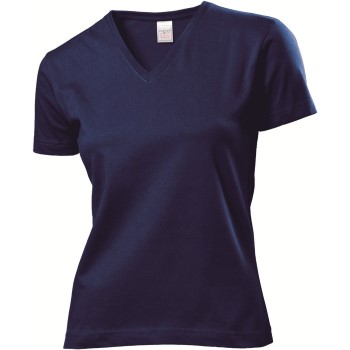 Se Stedman Classic V-Neck Women T-shirt Marineblå bomuld Large Dame ved Timarco