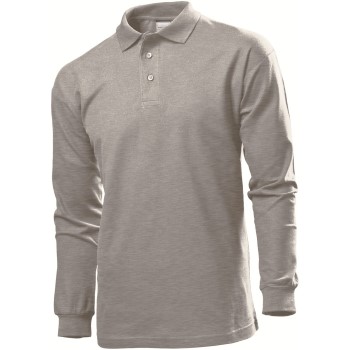 Se Stedman Polo Long Sleeve Men Grå bomuld Large Herre ved Timarco