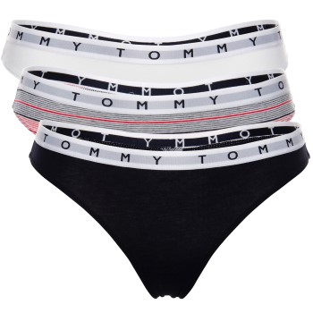 Tommy Hilfiger Trusser 3P Essentials Thong Hvid/Marine bomuld Medium Dame