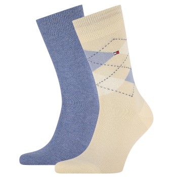 Tommy Hilfiger Legwear Tommy Hilfiger Strømper 2P Men Sock Check Beige/Blå Str 39/42 Herre