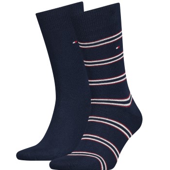 Tommy Hilfiger Legwear Tommy Hilfiger Strømper 2P Men Tommy Stripe OC Sock Blå/Rød Str 43/46 Herre