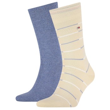 Tommy Hilfiger Legwear Tommy Hilfiger Strømper 2P Men Tommy Stripe Socks Beige/Blå Str 39/42 Herre