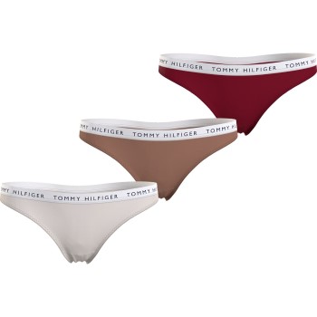 Tommy Hilfiger Trusser 3P Recycled Essentials Thong Natur/Rød Medium Dame