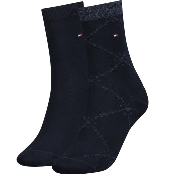 Tommy Hilfiger Legwear Tommy Hlfiger Women Graphic Argyle Sock Strømper 2P Marineblå Str 39/42 Dame