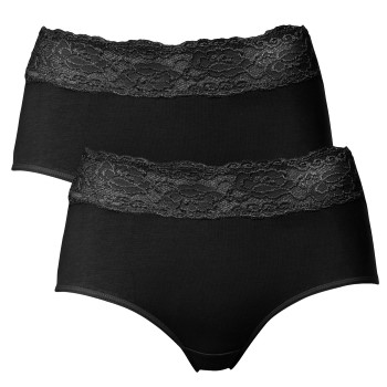 Trofé Trofe Lace Trimmed Midi Briefs Trusser 2P Sort bomuld Medium Dame