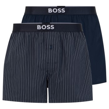 BOSS 2P Patterned Cotton Boxer Shorts EW Hvid/Sort bomuld X-Large Herre