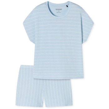 Se Schiesser Just Stripes Short Pyjamas Lyseblå bomuld 36 Dame ved Timarco