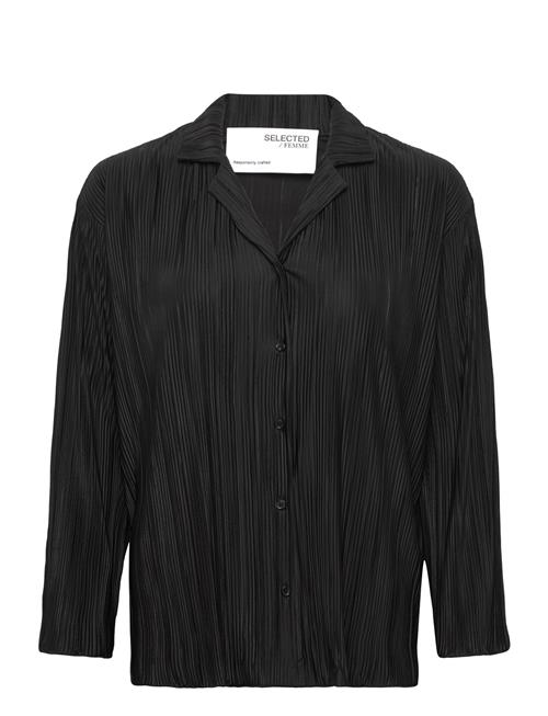 Slfellie Ls Plisse Shirt Selected Black