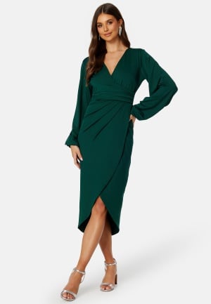 Bubbleroom Occasion Wrap Stretchy Midi Dress Dark green 2XL